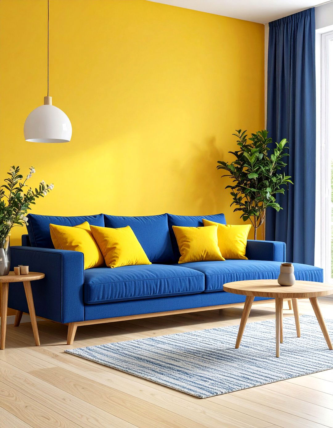 Denim Blue and Sunshine Yellow Casual - 24 Yellow and Blue Living Room Ideas