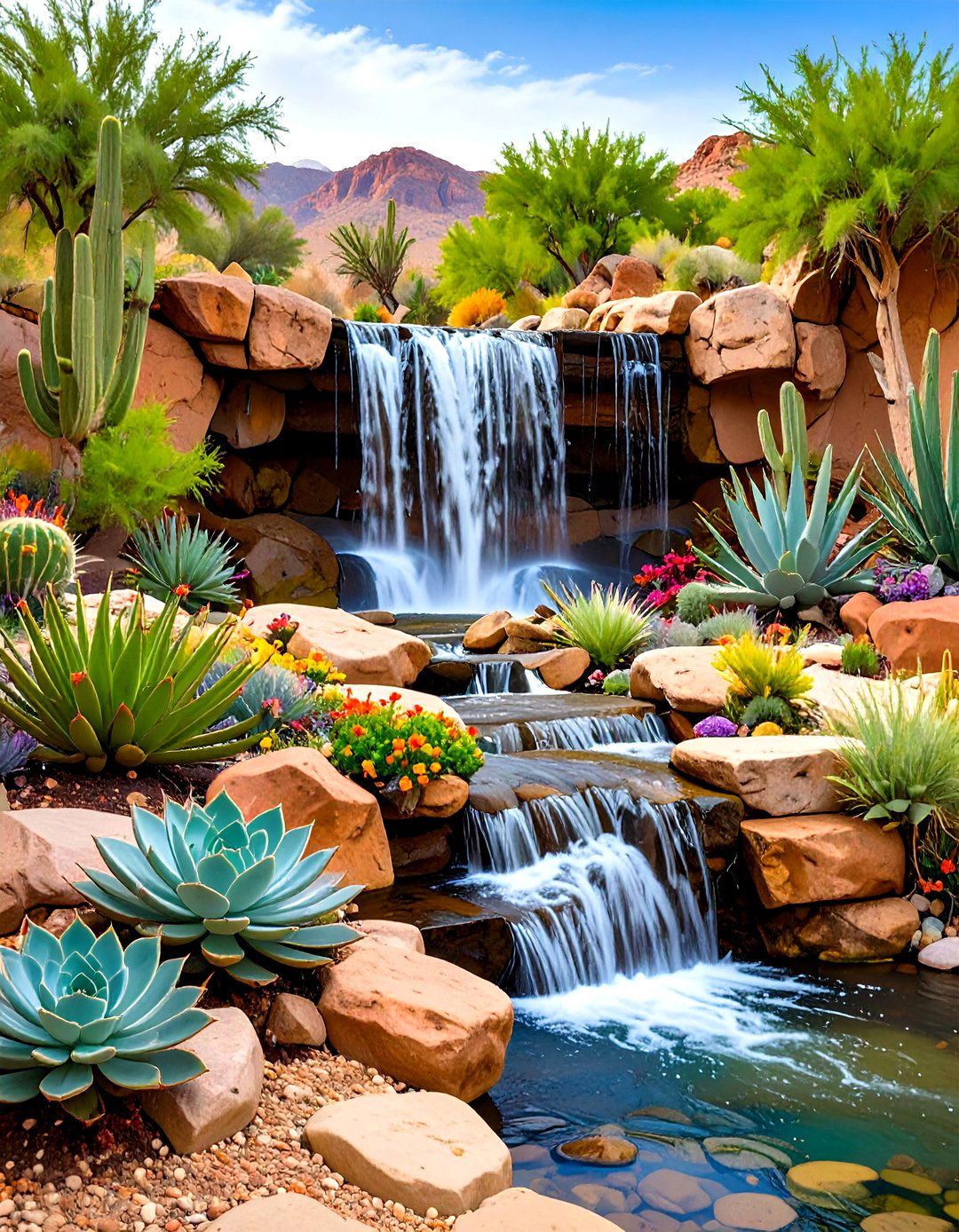 Desert Dry Riverbed Waterfall - 24 Pondless Waterfall Design Ideas