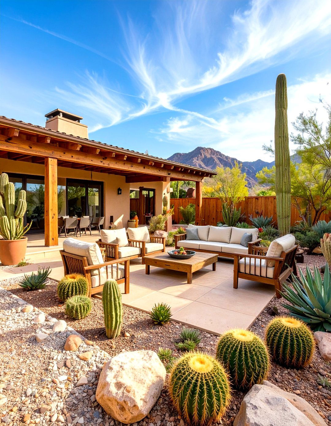 Desert Landscape Patio with Cacti Gardens - 24 Front Yard Patio Ideas