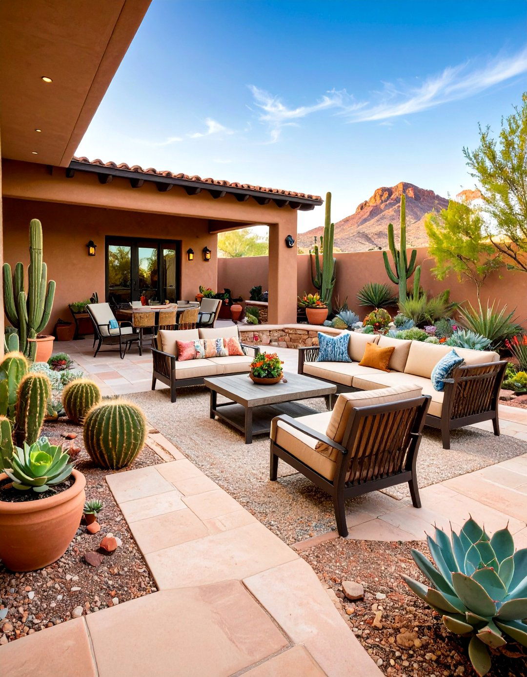 Desert Landscape Patio with Drought Resistant Plants - 24 Backyard Patio Ideas