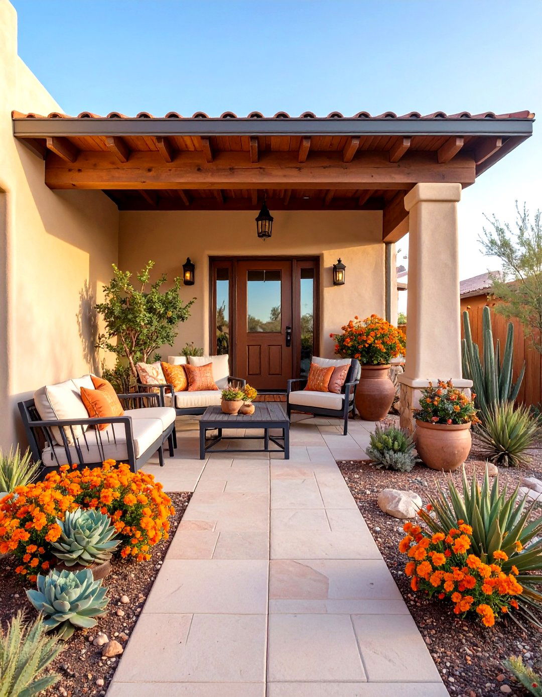 Desert Modern Porch with Drought Resistant Landscaping - 24 Modern Front Porch Ideas