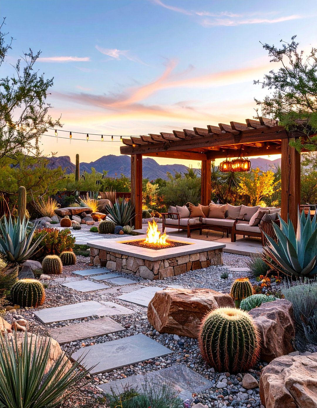 Desert Oasis Outdoor Space with Cacti and Xerophytic Plants - 24 Outdoor Living Space Ideas