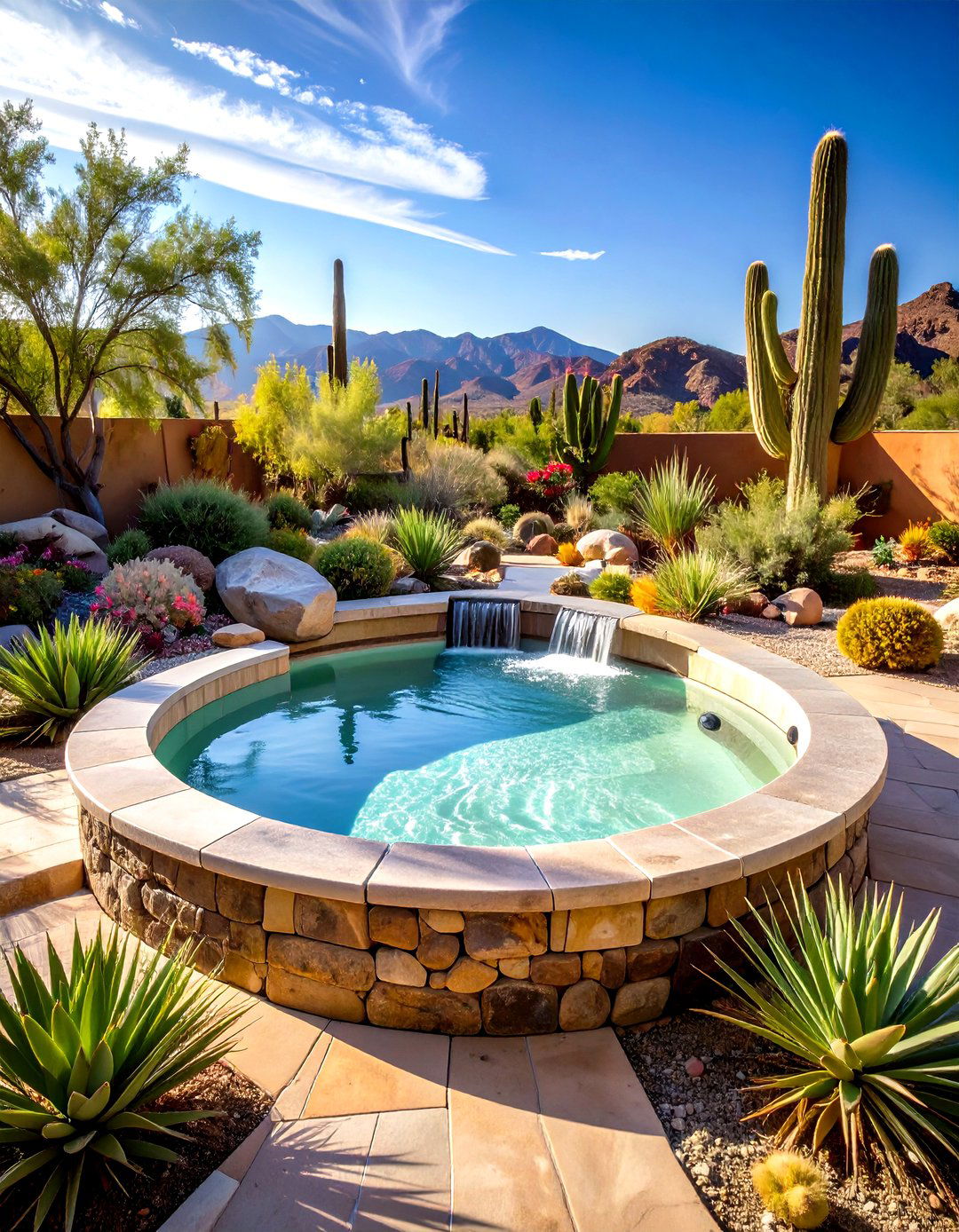 Desert Oasis Sunken Hot Tub with Xeriscaping - 24 Sunken Hot Tub Ideas