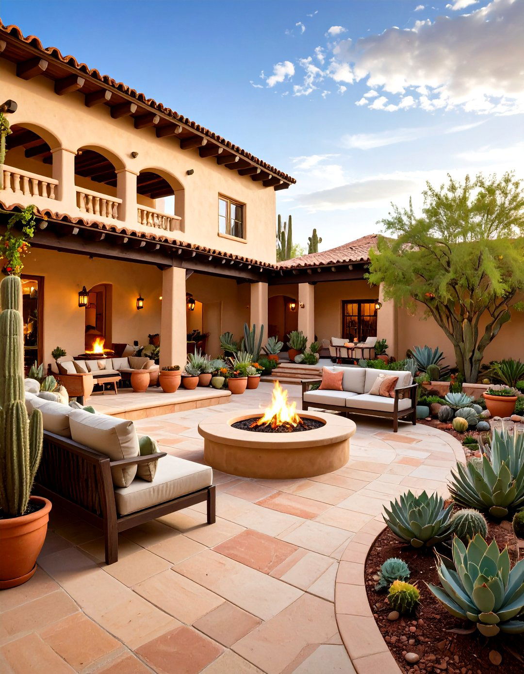 Desert Southwest Adobe Firepit Courtyard - 24 Patio Ideas With Firepit