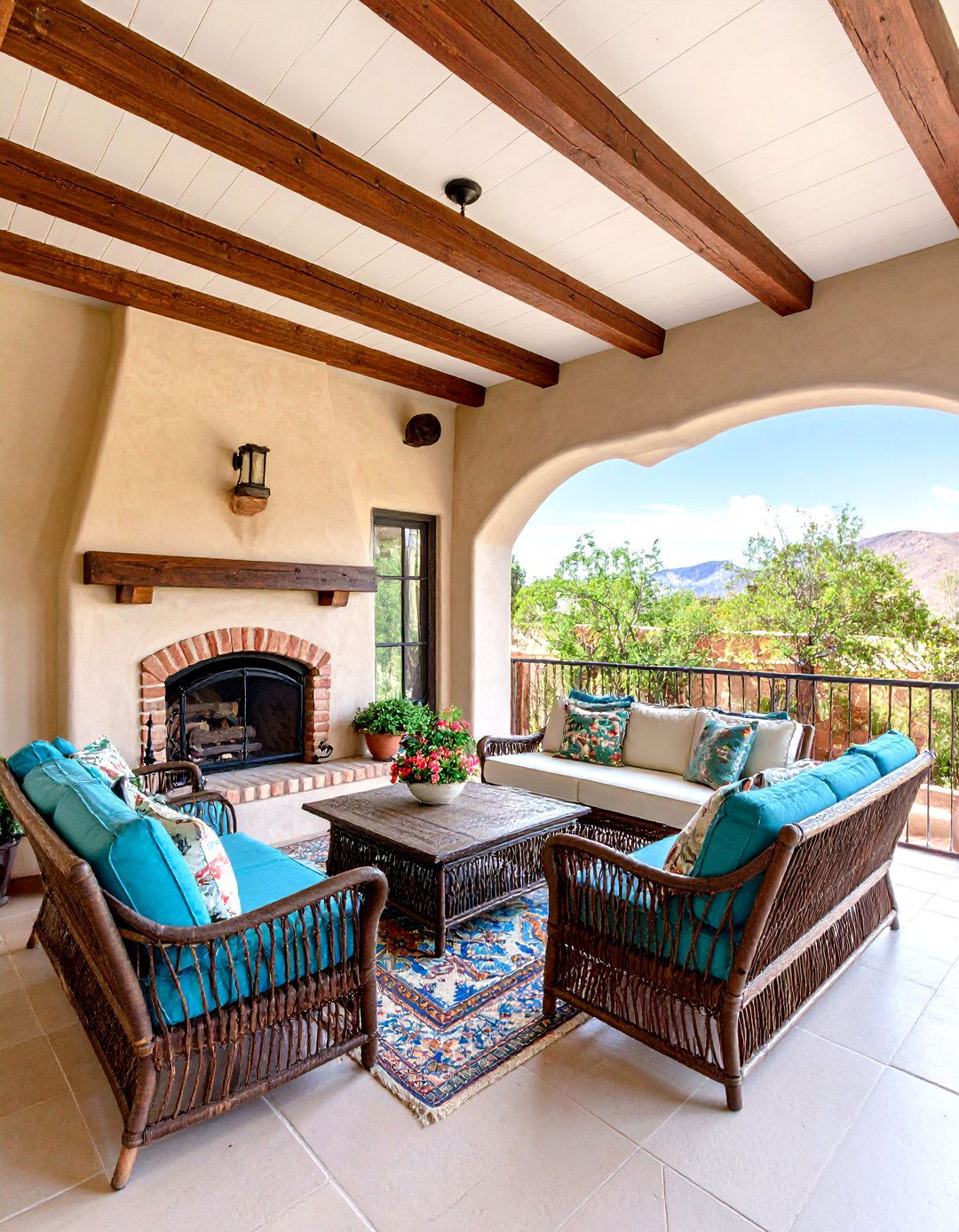 Desert Southwest Adobe Fireplace - 24 Screened-in Porch With Fireplace Ideas