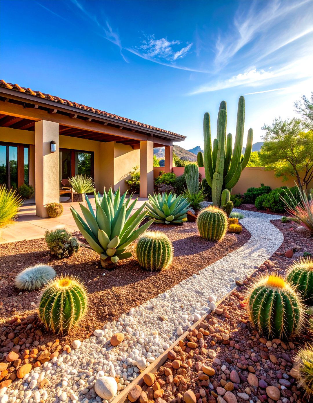 Desert Succulent Mulch Theme Design - 24 mulch patio ideas