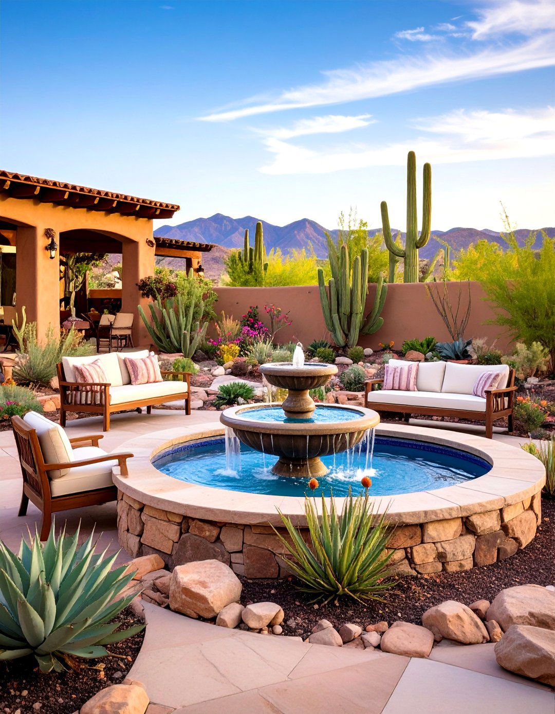 Desert Water Feature Garden - 24 Arizona Backyard Ideas