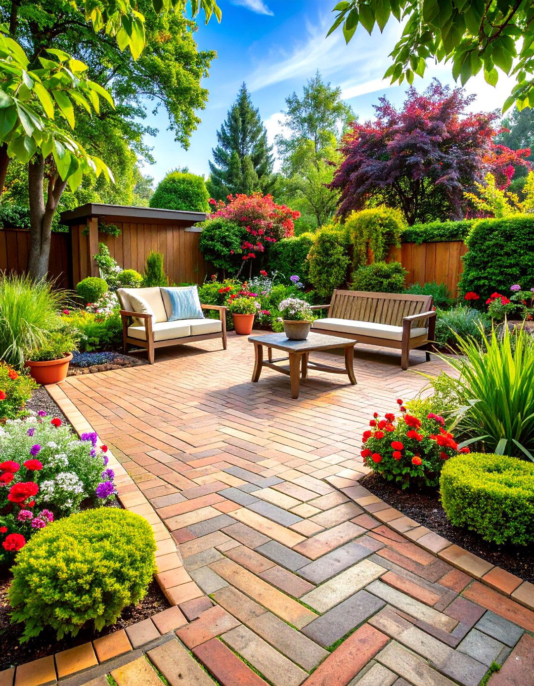 Diagonal Herringbone Brick Garden Patio - 24 herringbone brick patio designs