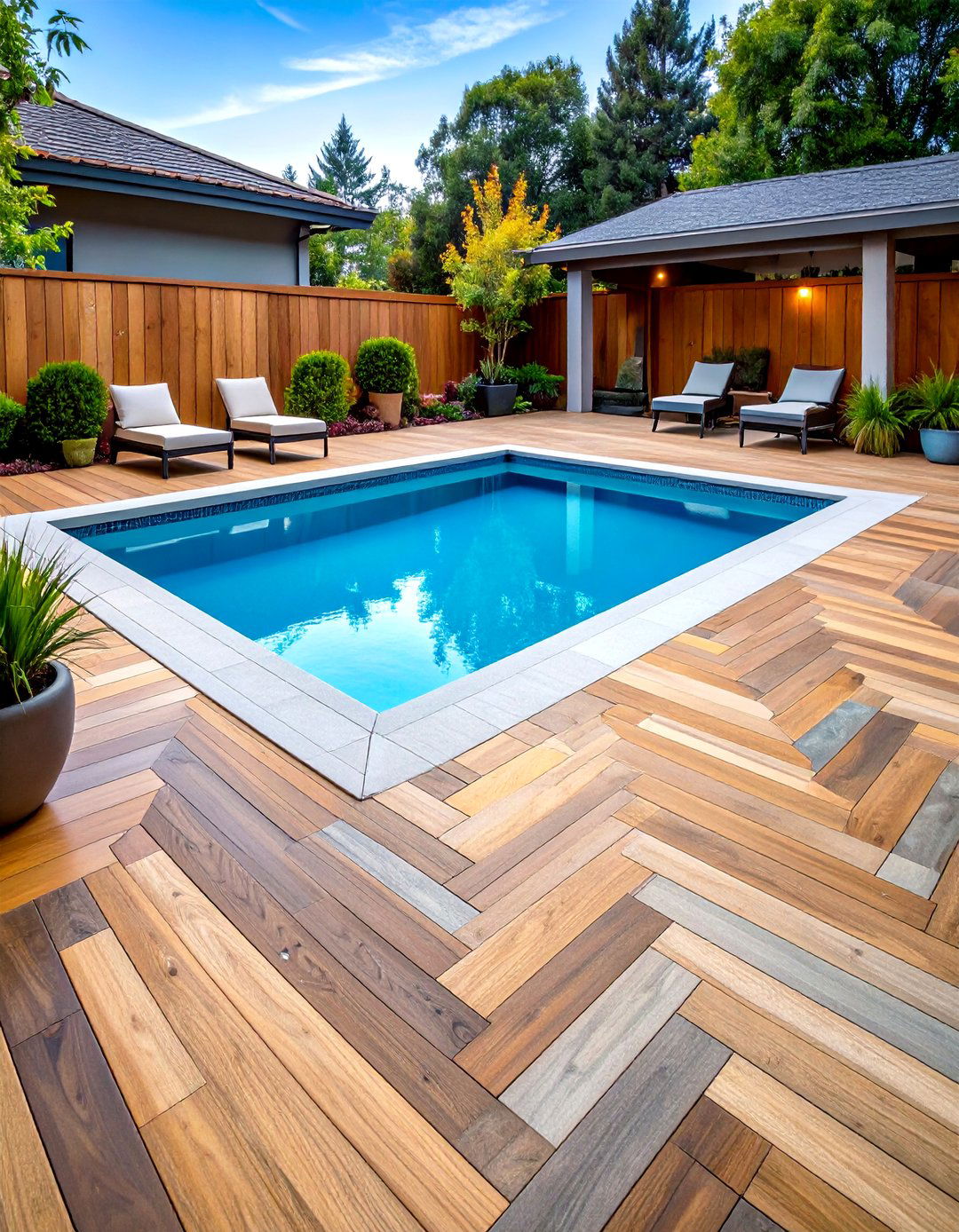 Diagonal Herringbone Pool Surround - 24 Concrete Pavers Around Pool Ideas