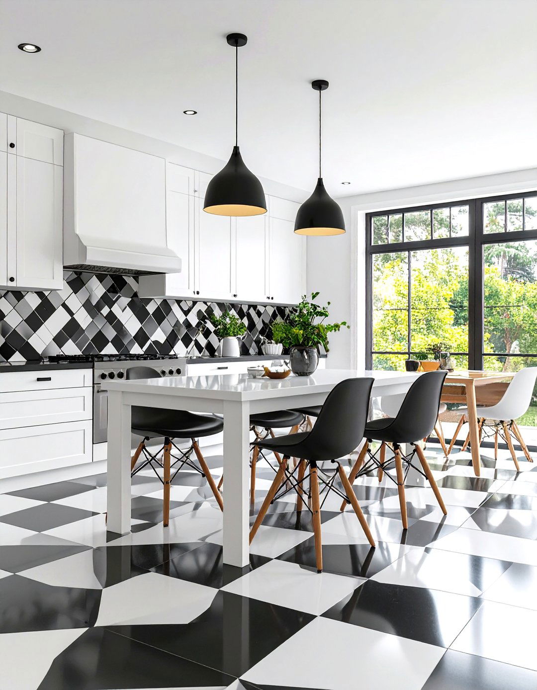 Diamond Pattern Black and White Mosaic Tiles - 24 Black and White Kitchen Backsplash Ideas