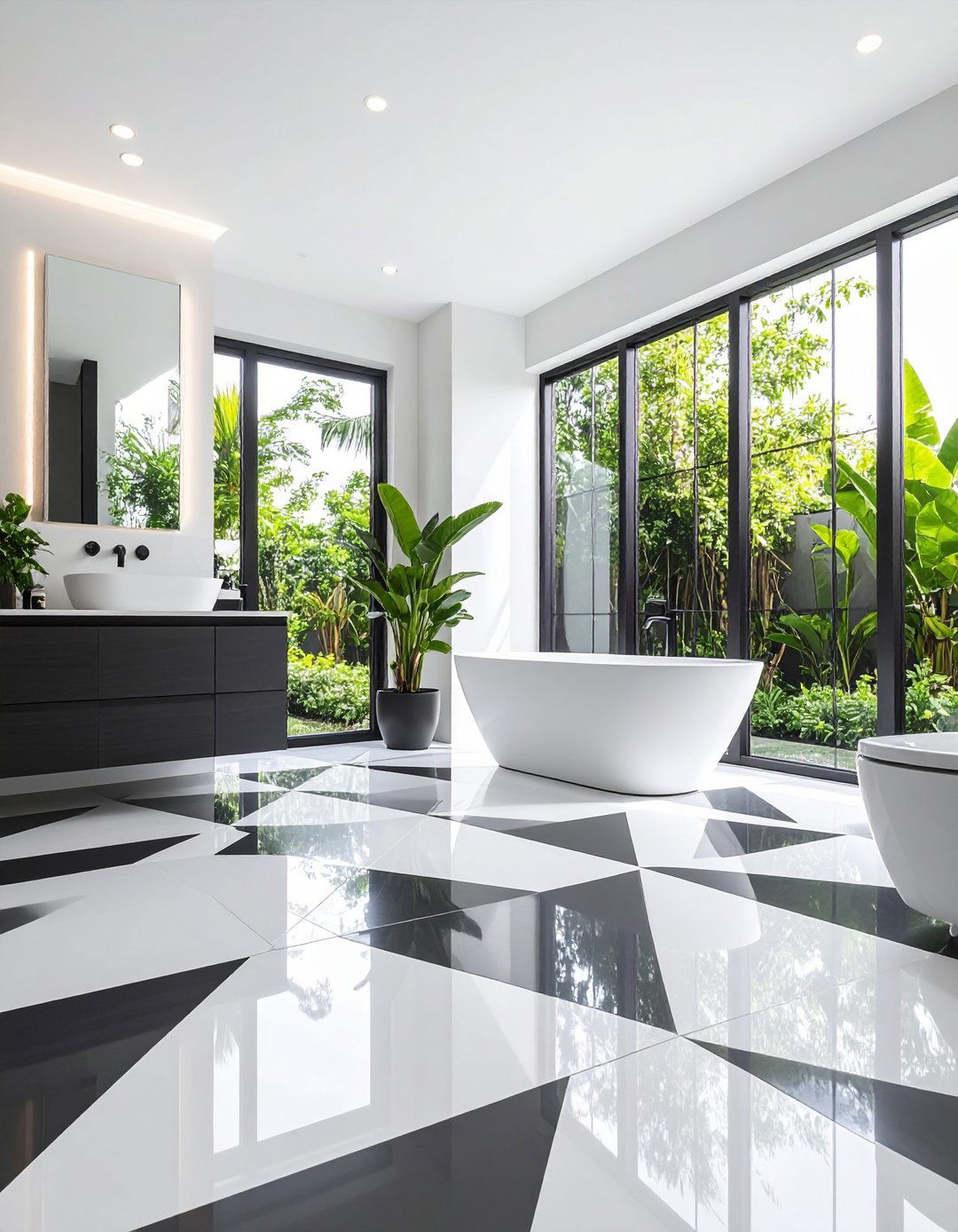 Diamond Pattern Statement Floors - 24 Black and White Bathroom Tile Ideas