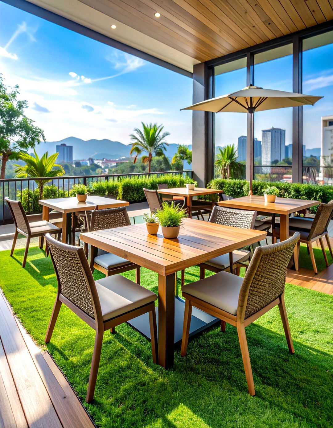 Dining Balcony Restaurant Experience - 24 Artificial Grass Balcony Design