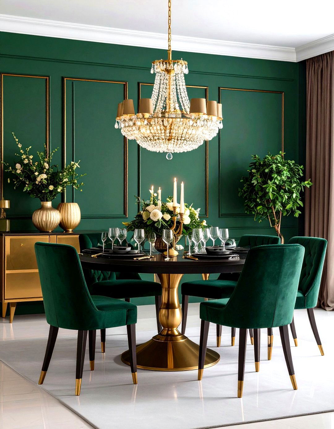 Dining Room Emerald and Gold Combination - 24 Two Tone Wall Paint Ideas