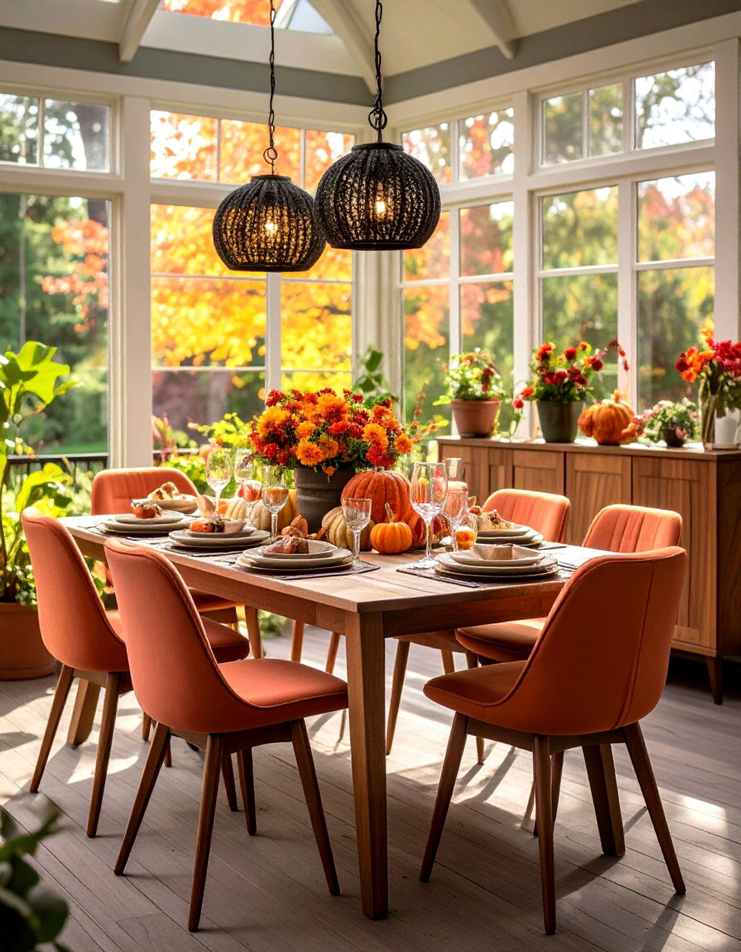 Dining Table Sunroom Setup - 24 Mid-century Modern Sunroom Ideas