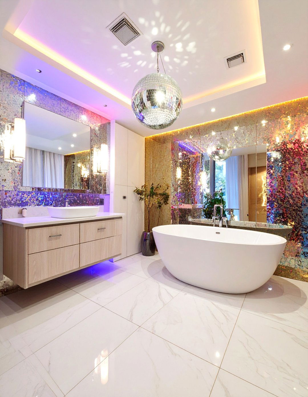 Disco Mirror Ball with Reflective Surfaces - 24 Restaurant Bathroom Ideas