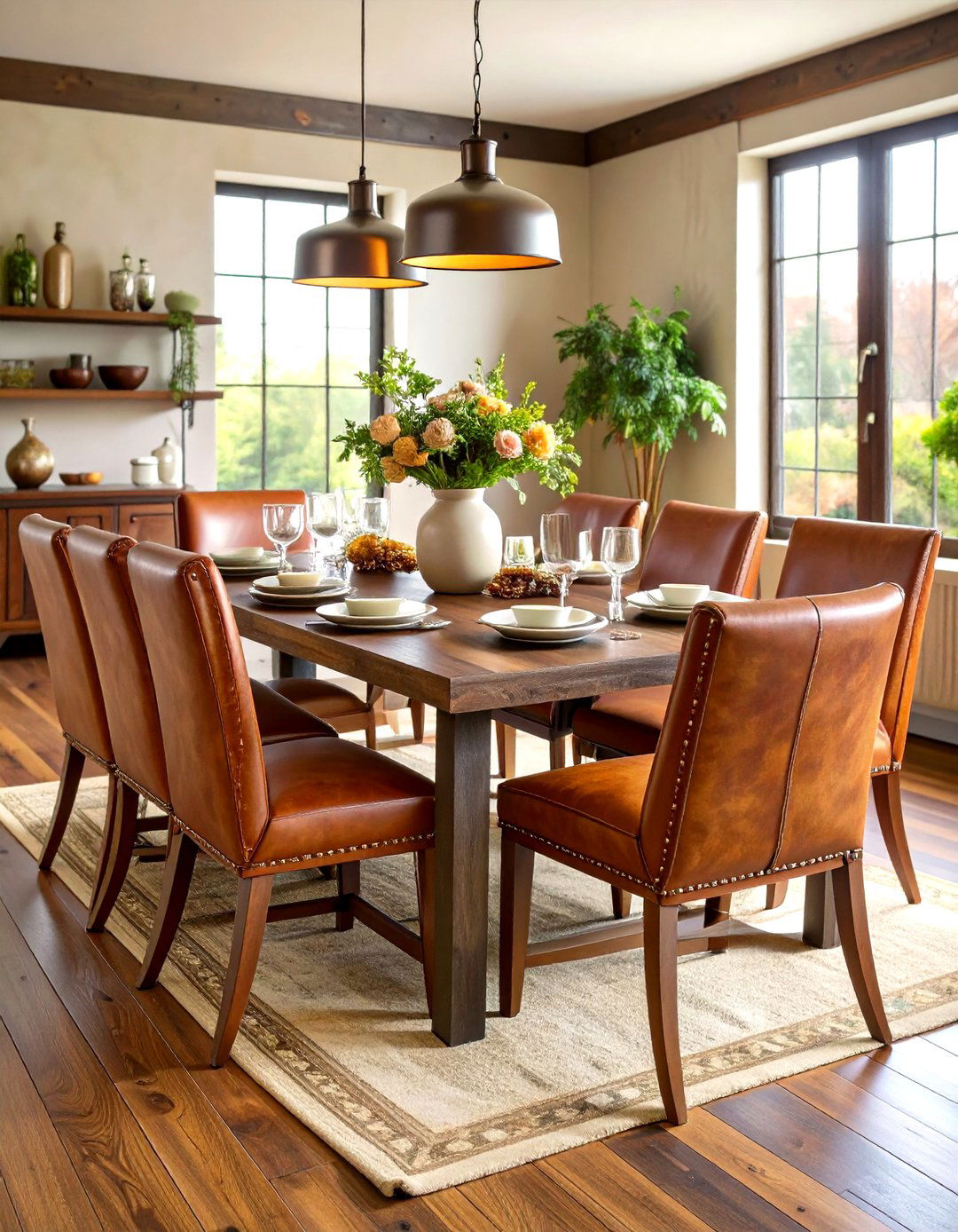Distressed Leather Seating - 24 Industrial Dining Room Ideas