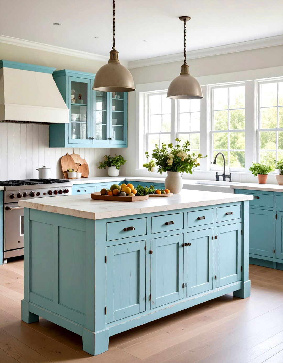 Distressed Painted Finish Island - 24 Farmhouse Kitchen Island Ideas
