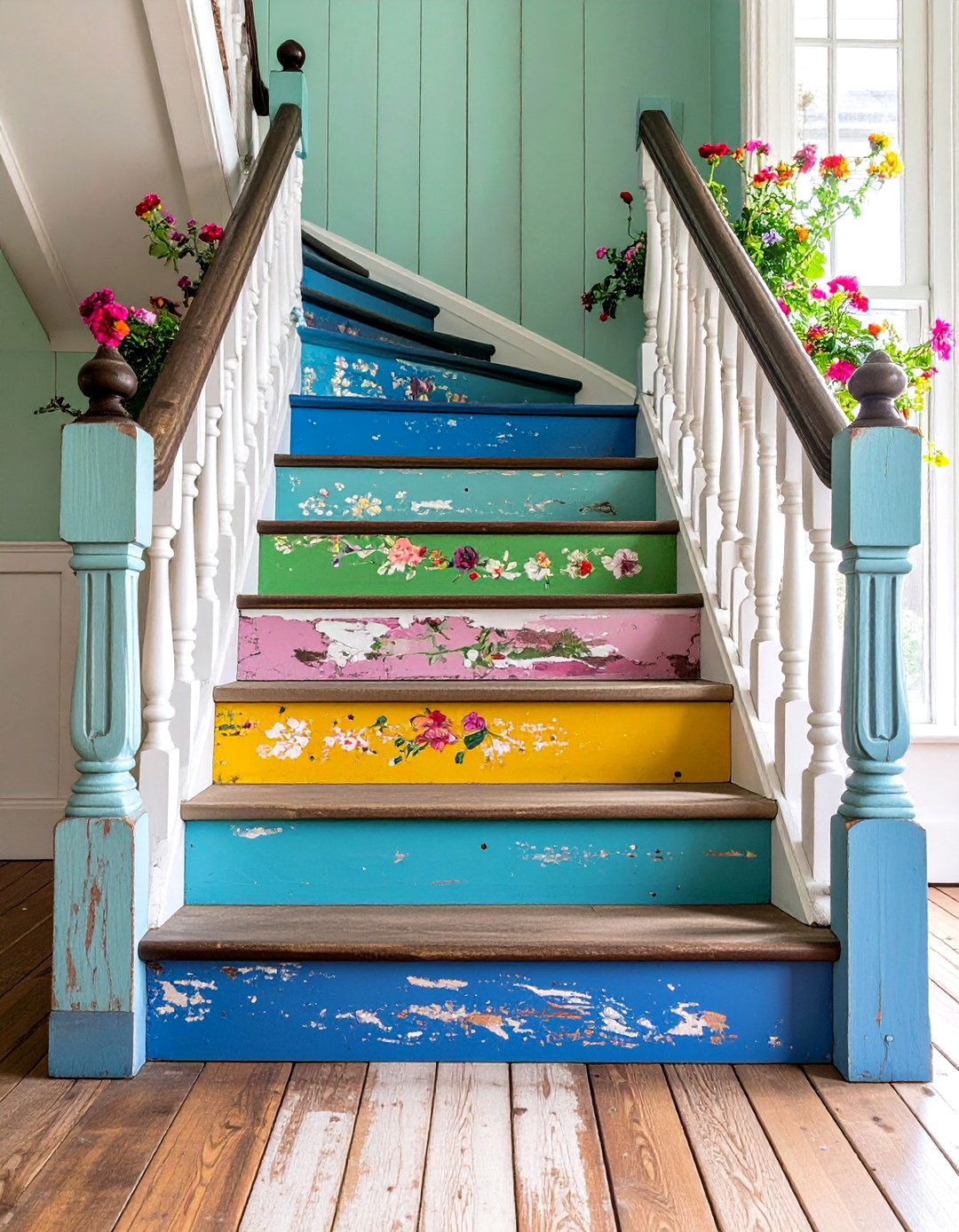 Distressed Painted Stair Character - 24 Painted Stair Ideas