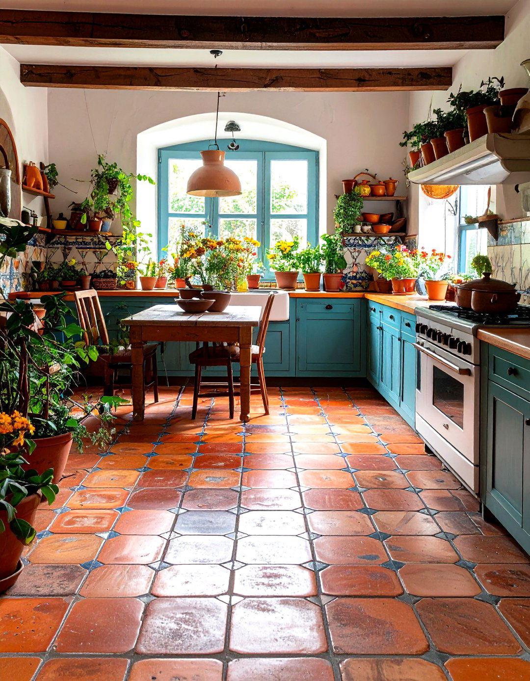Distressed Vintage Terracotta Kitchen Floor