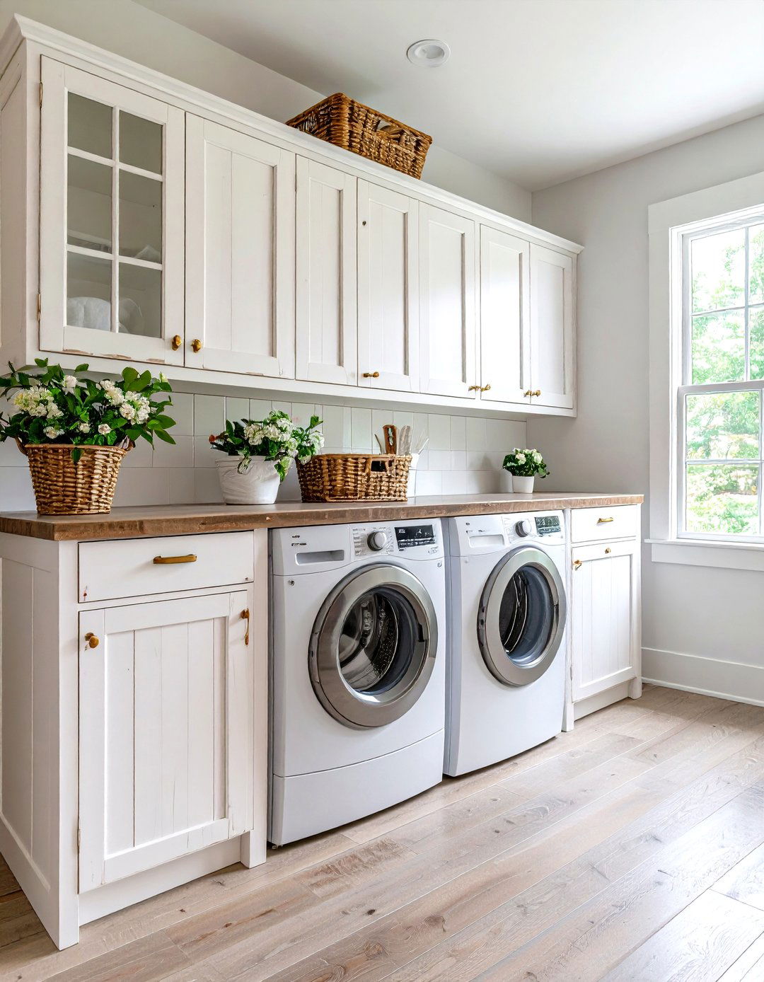 Distressed White Cabinet Laundry Room - 24 Rustic Laundry Room Ideas