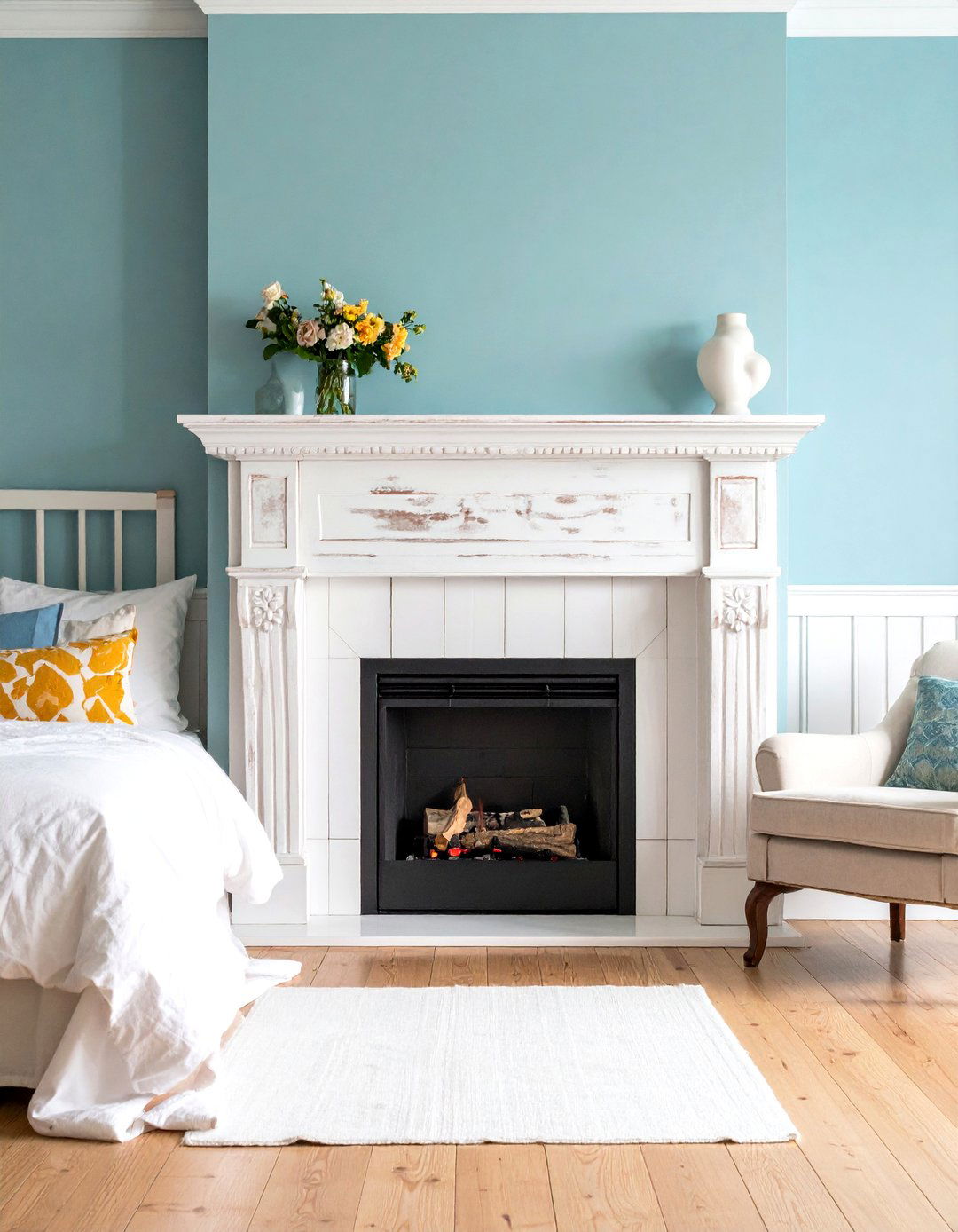 Distressed Wood Surround with Vintage Patina - 24 French Country Fireplace Ideas
