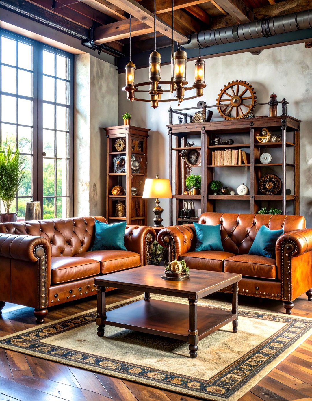 Distressed Wood and Metal Furniture - 24 Steampunk Interior Design Ideas