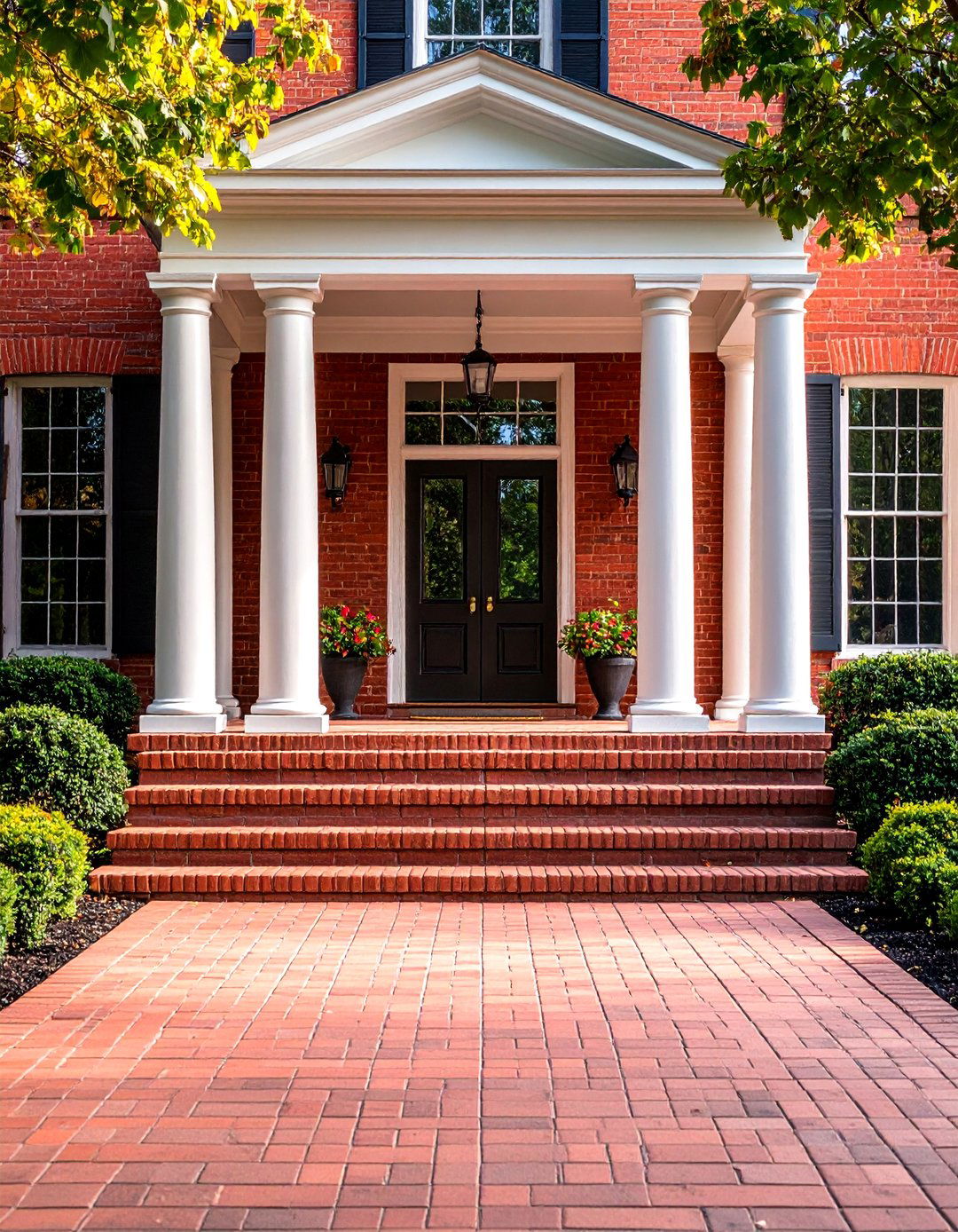 Double Door Brick Entry Porch - 24 Brick Porch Ideas