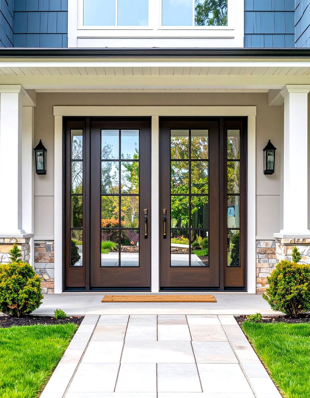 Double Glass Entry with Sidelights - 24 Glass Front Doors Ideas