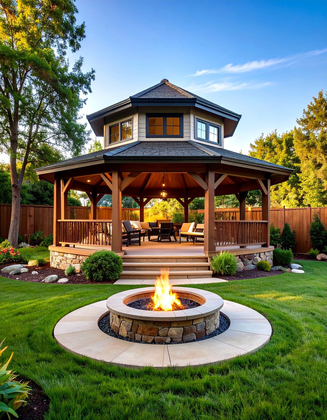 Double Level Gazebo With Central Fire Pit - 24 Gazebo With Fireplace