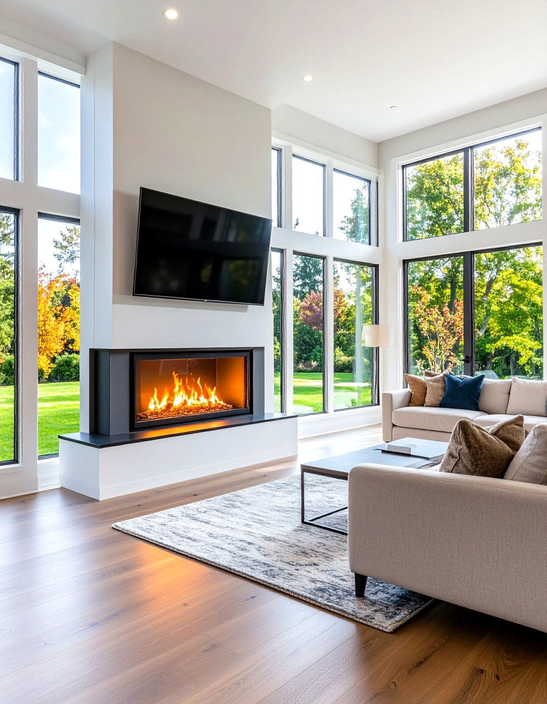 Double Sided Electric Fireplace Feature - 24 Electric Fireplace Ideas With Tv Above