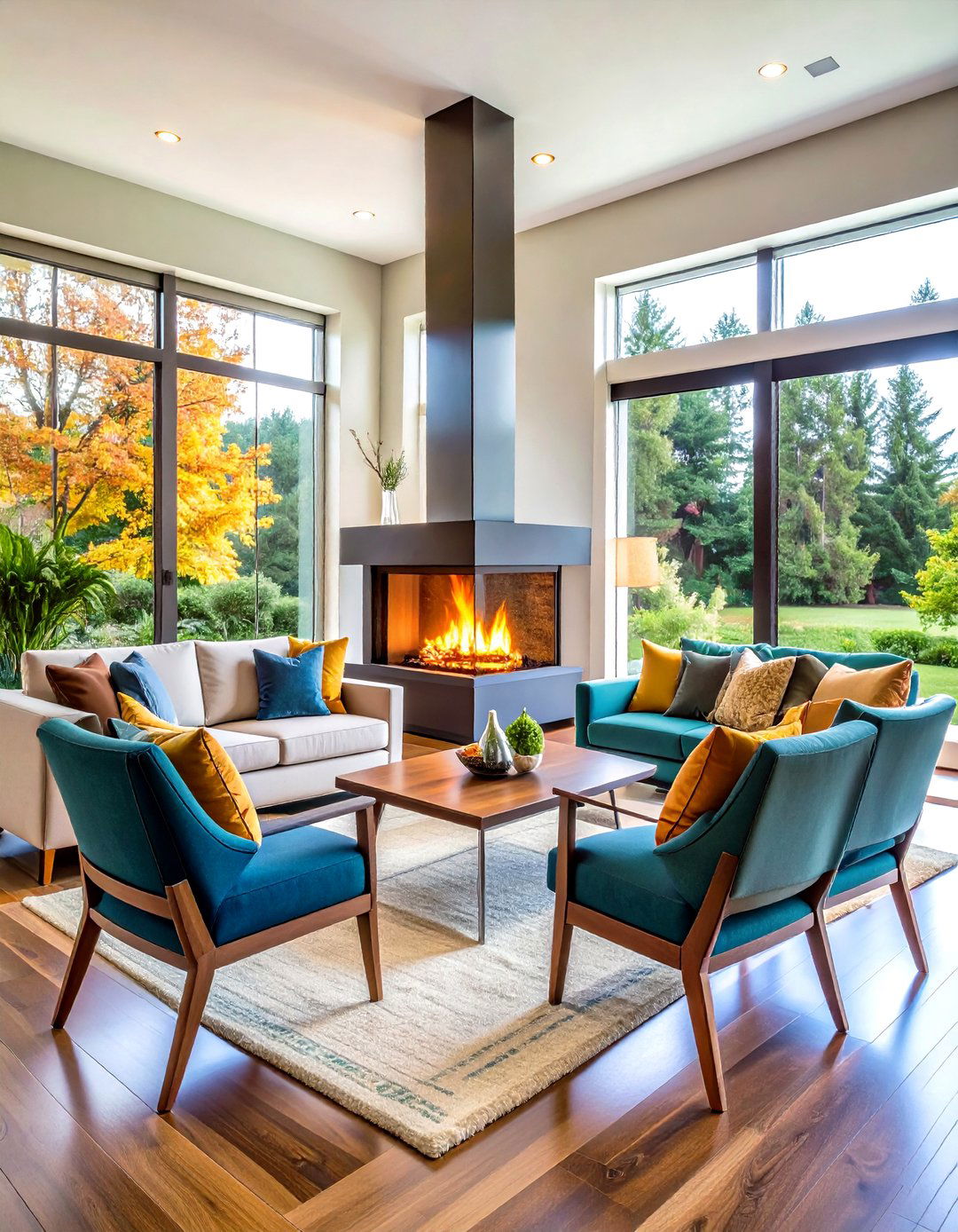 Double Sided Fireplace Dividing Living and Dining Areas - 24 Fireplace Ideas