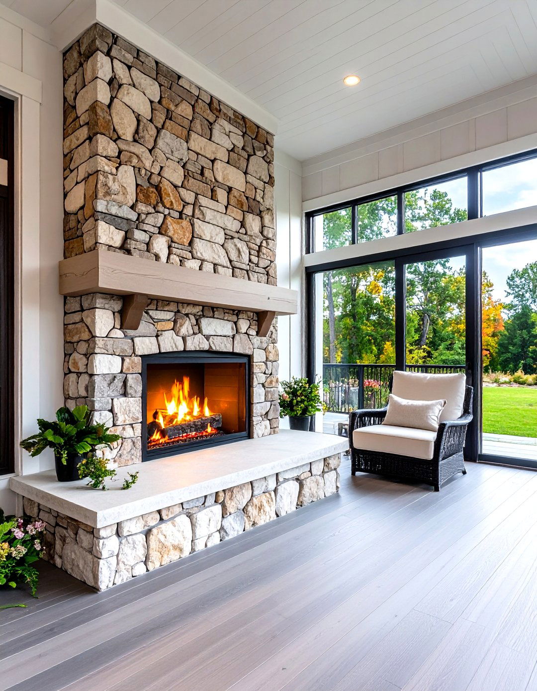 Double Sided Indoor Outdoor Fireplace - 24 Porch Fireplace Ideas