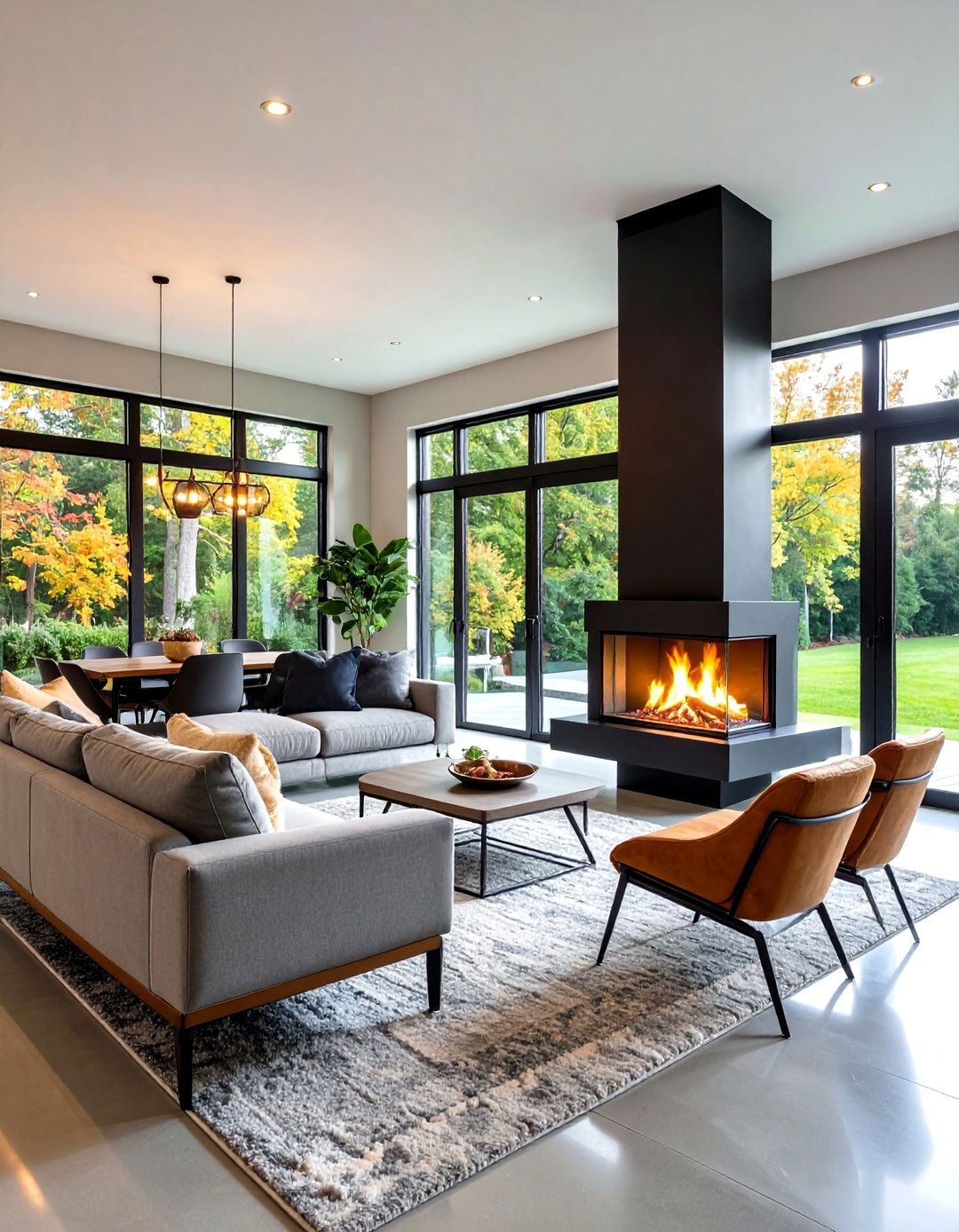 Double Sided See Through Contemporary Fireplace - 24 Modern Fireplace Ideas