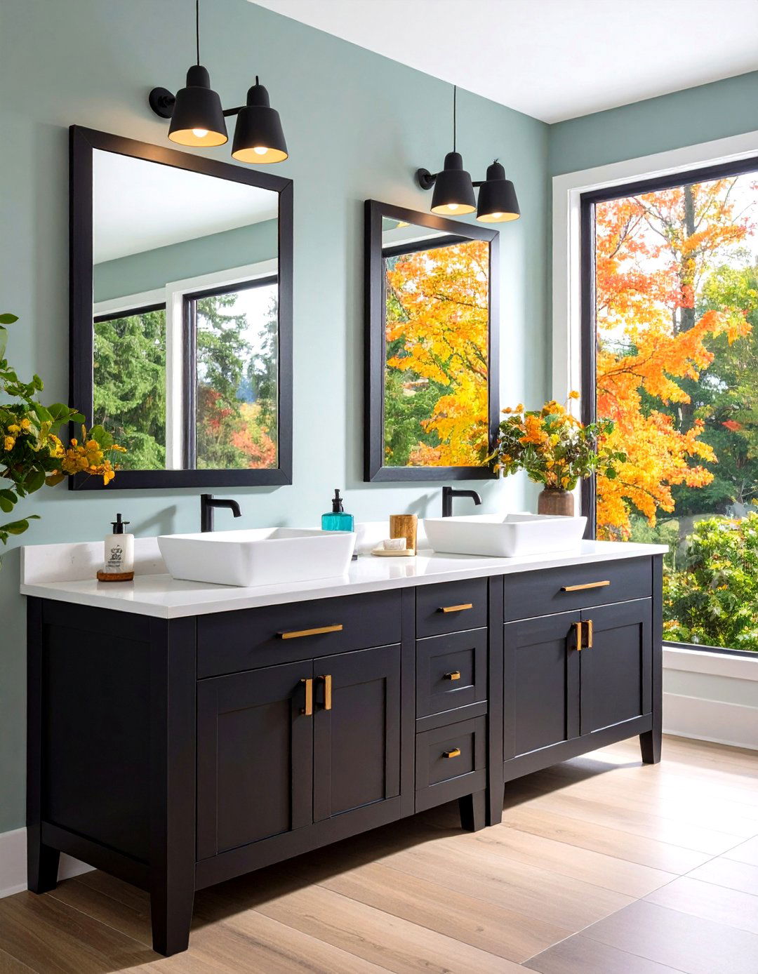 Double Sink Black Vanity for Shared Spaces - 24 Black Vanity Bathroom Ideas