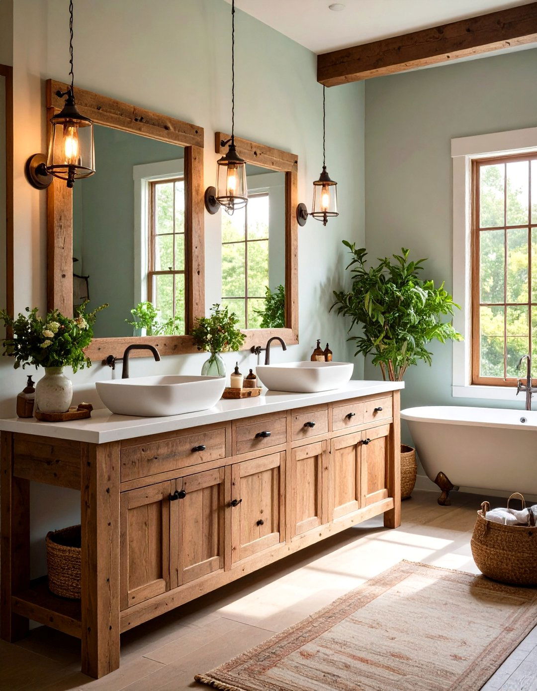 Double Sink Rustic Vanity Modern Farmhouse Bathroom - 24 Modern Farmhouse Bathroom Ideas