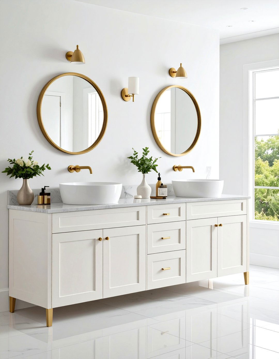 Double Sink Vanity with Tower Storage - 24 Bathroom Cabinet Ideas