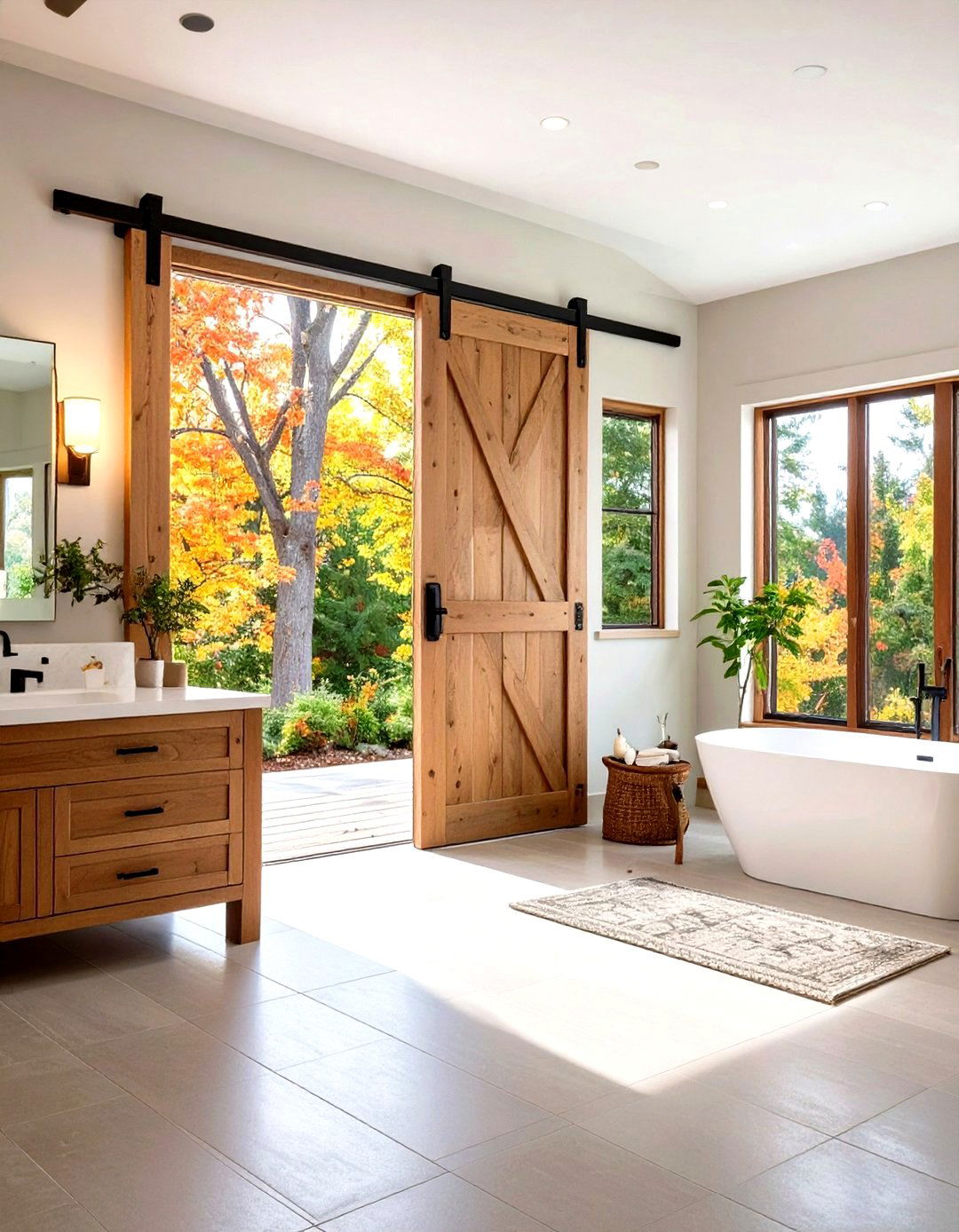Double Wide Bathroom Barn Door System - 24 Bathroom Barn Door Ideas