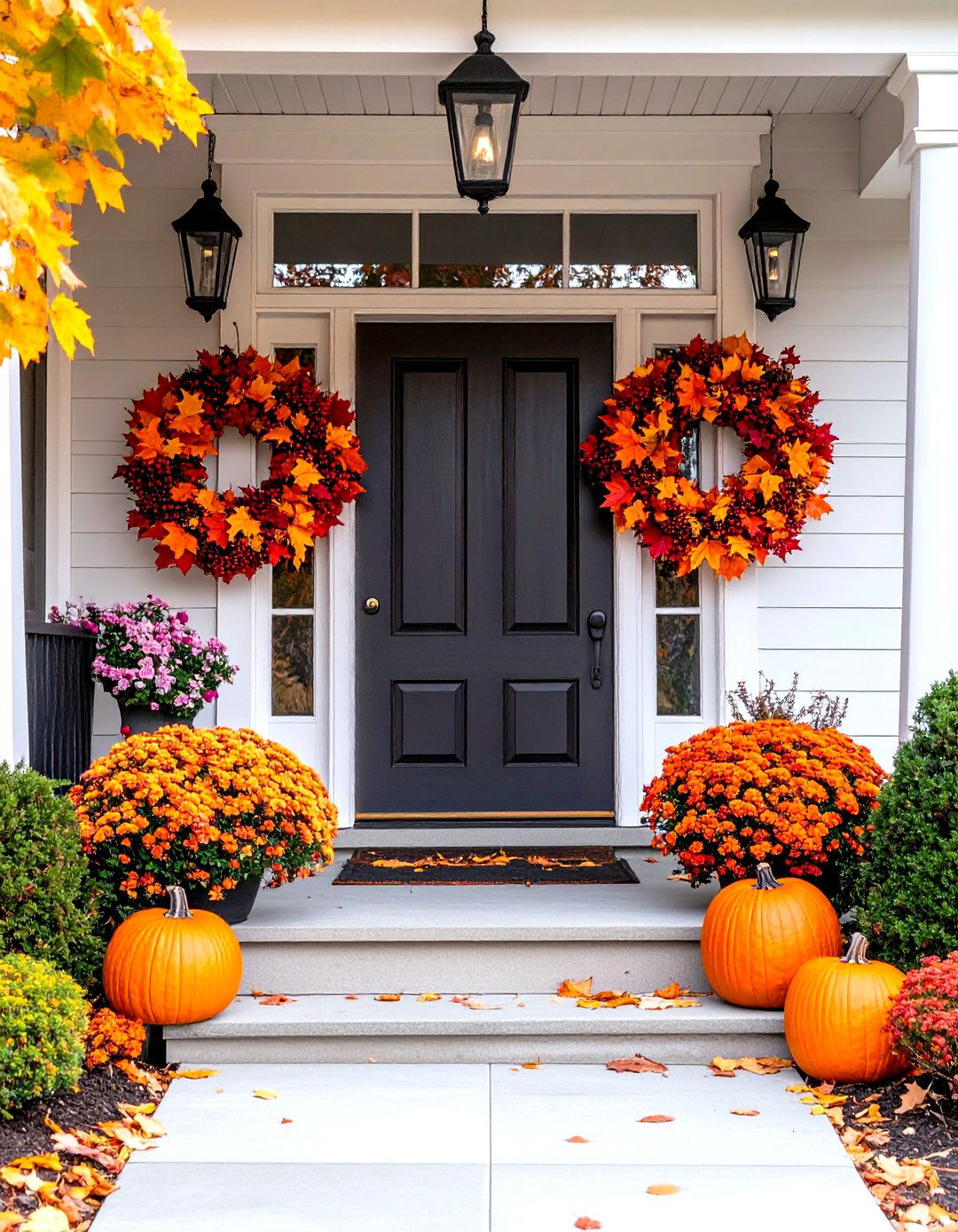Double Wreath Statement Design - 24 Front Door Fall Decor Ideas