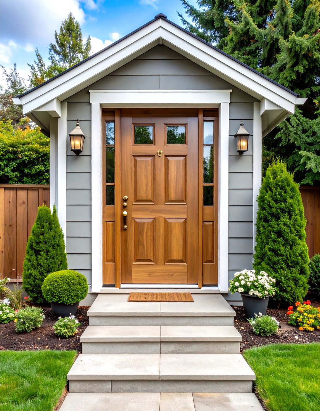Dove Grey Wood Grain Door with Panel Design - 24 Grey Front Door Ideas