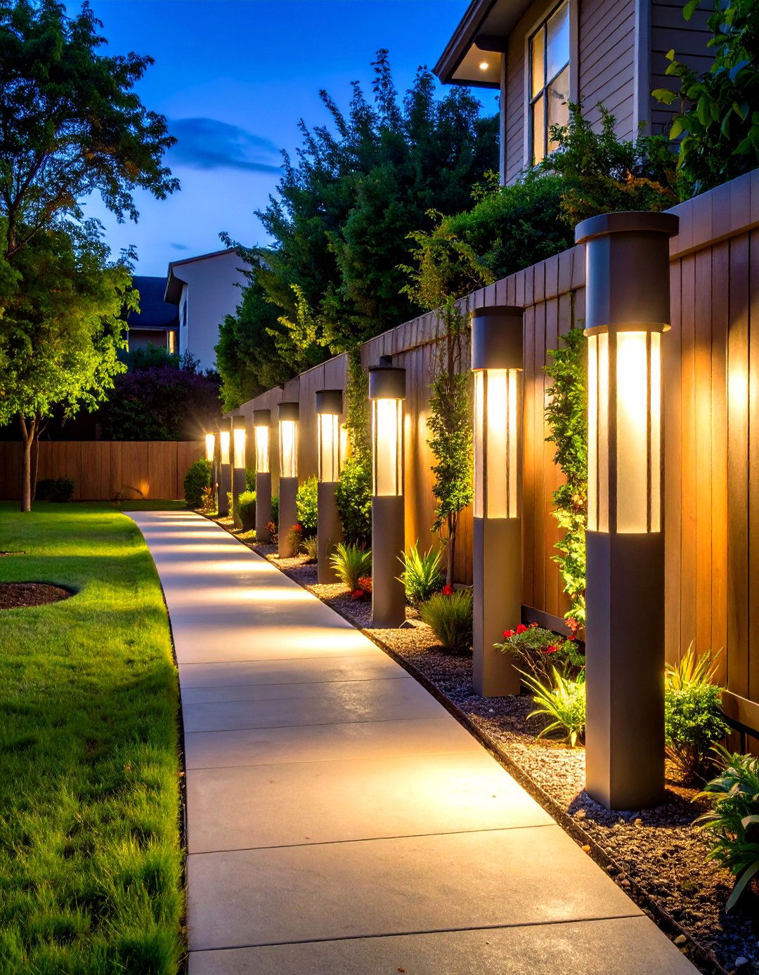Downward Casting Post Lights - 24 Fence Lighting Ideas