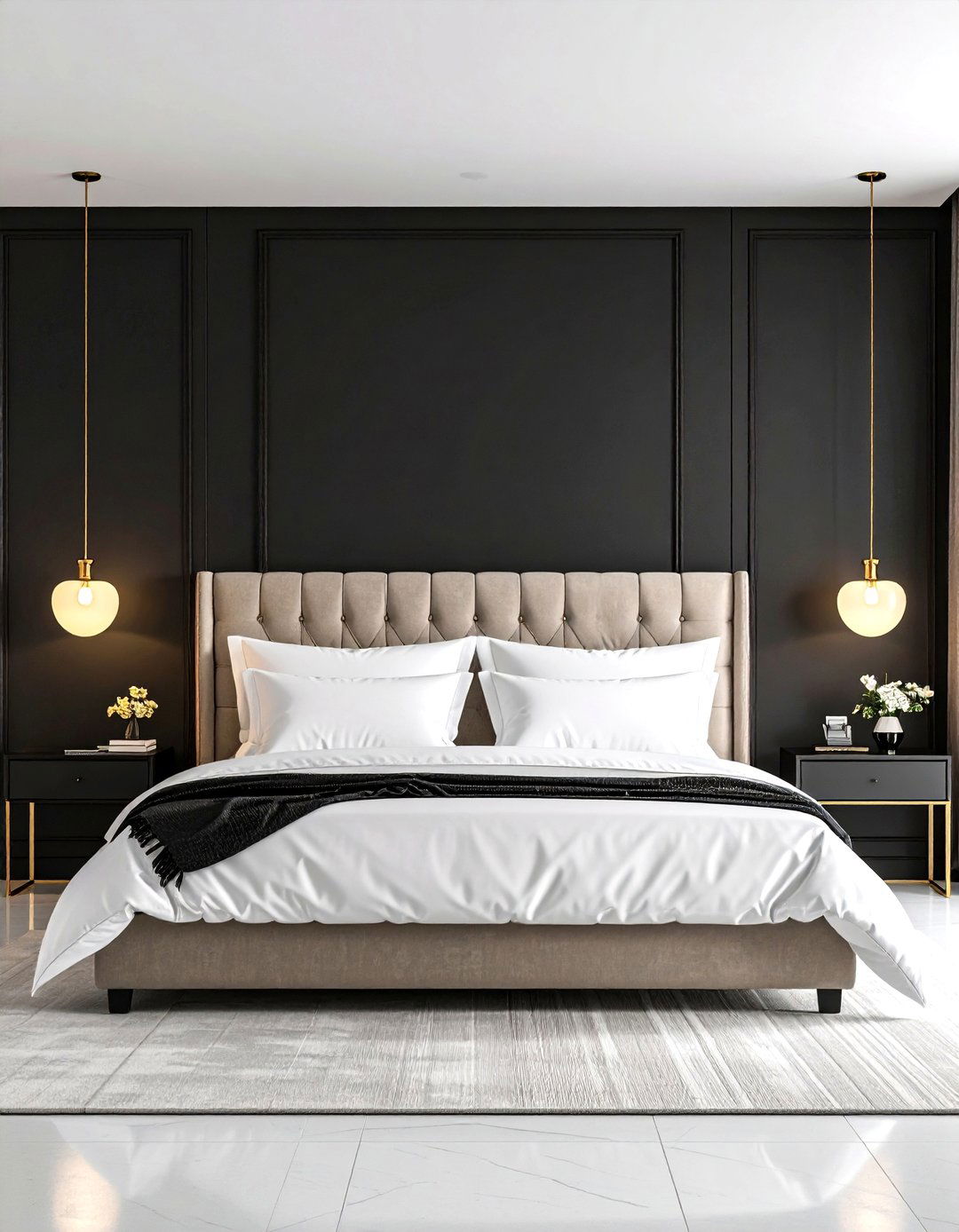 Dramatic Black Accent Bedroom Wall Feature - 24 Bedroom Wall Painting Ideas