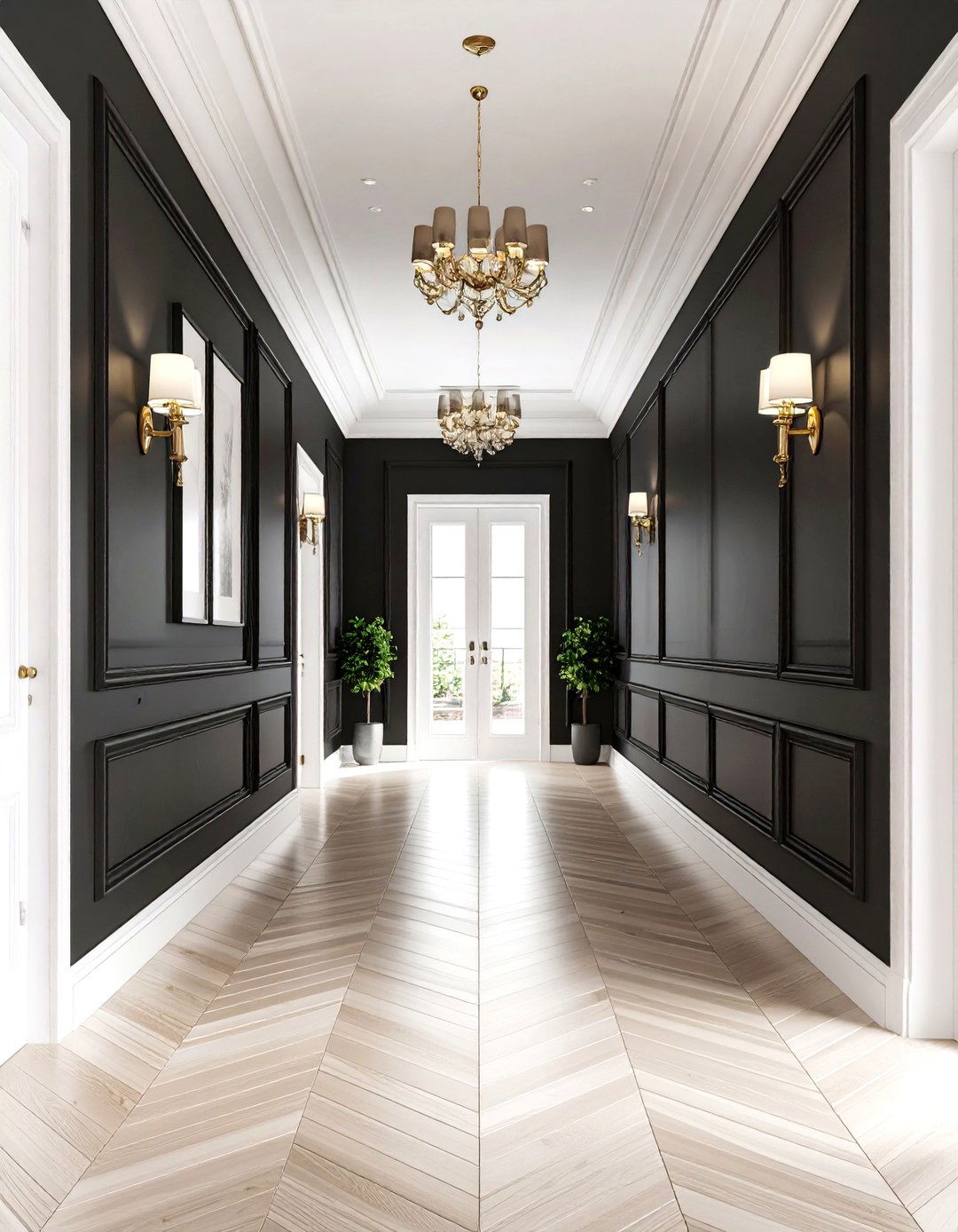 Dramatic Black Accent Wall Scheme - 24 Black and White Hallway Ideas