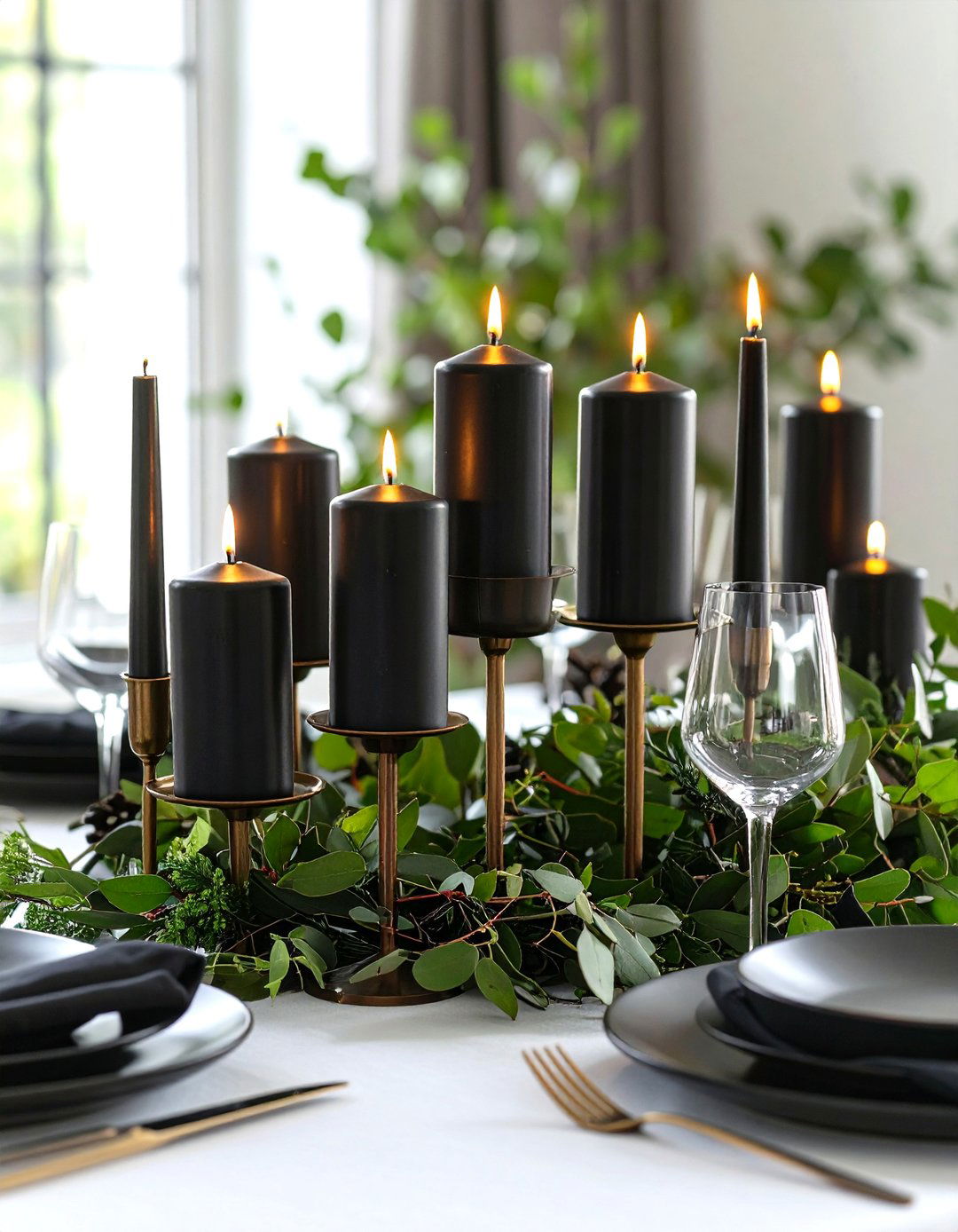 Dramatic Black Candle Arrangements - 24 Rehearsal Dinner Centerpiece Ideas