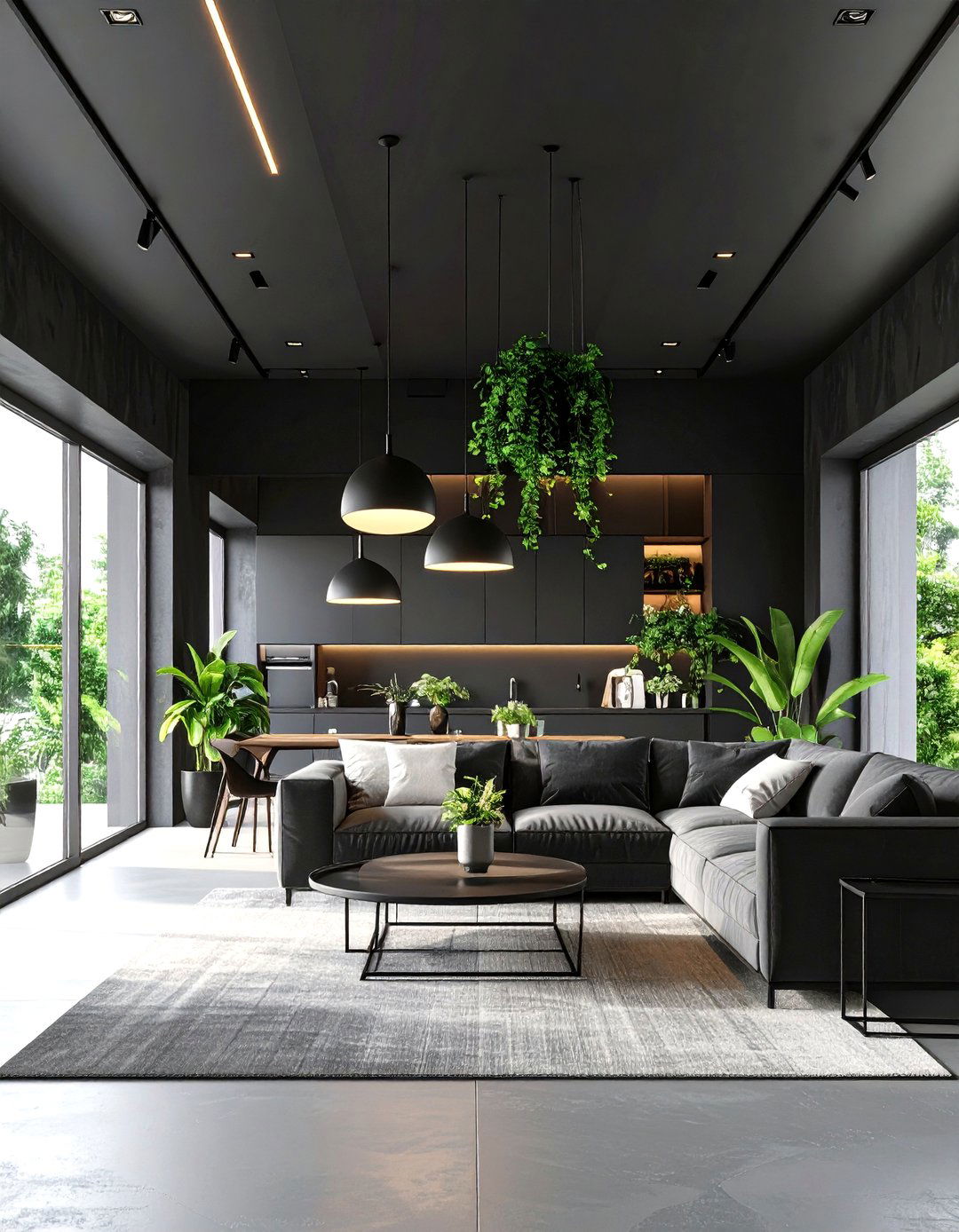 Dramatic Black Ceiling Treatment - 24 Black Boho Living Room Ideas