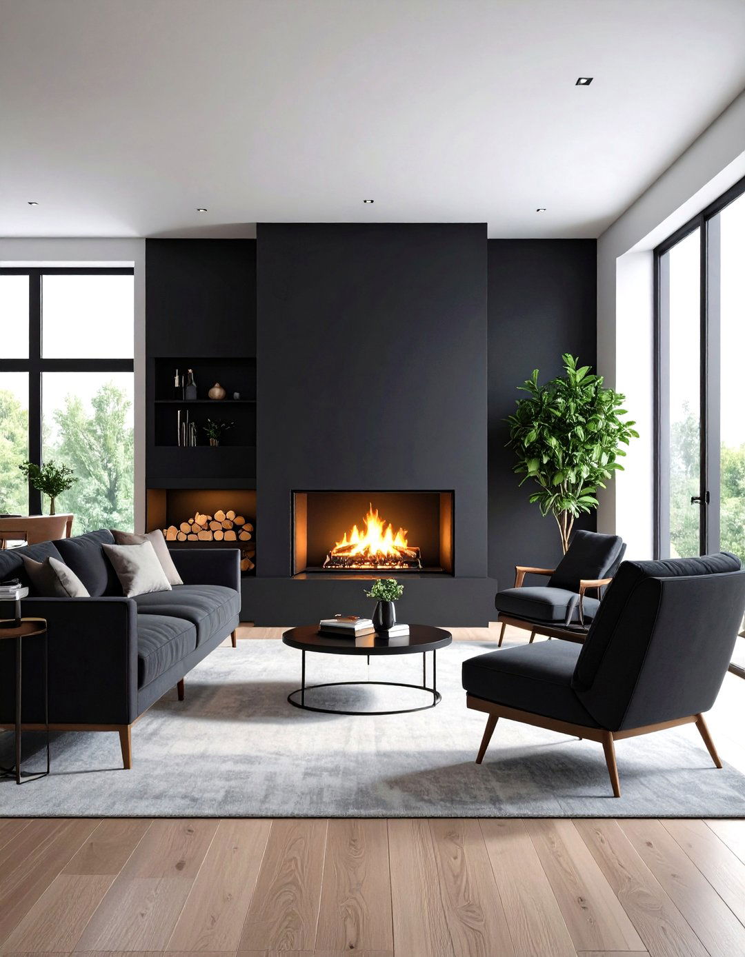 Dramatic Black Fireplace Elegance - 24 Fireplace Paint Ideas