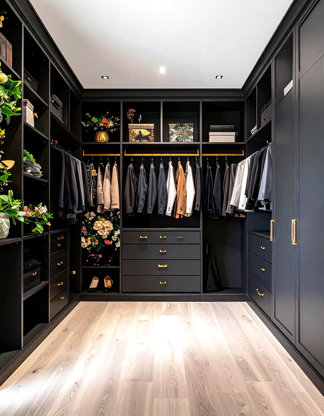 Dramatic Black Floral Closet with Gothic Romance - 24 Closet Wallpaper Ideas