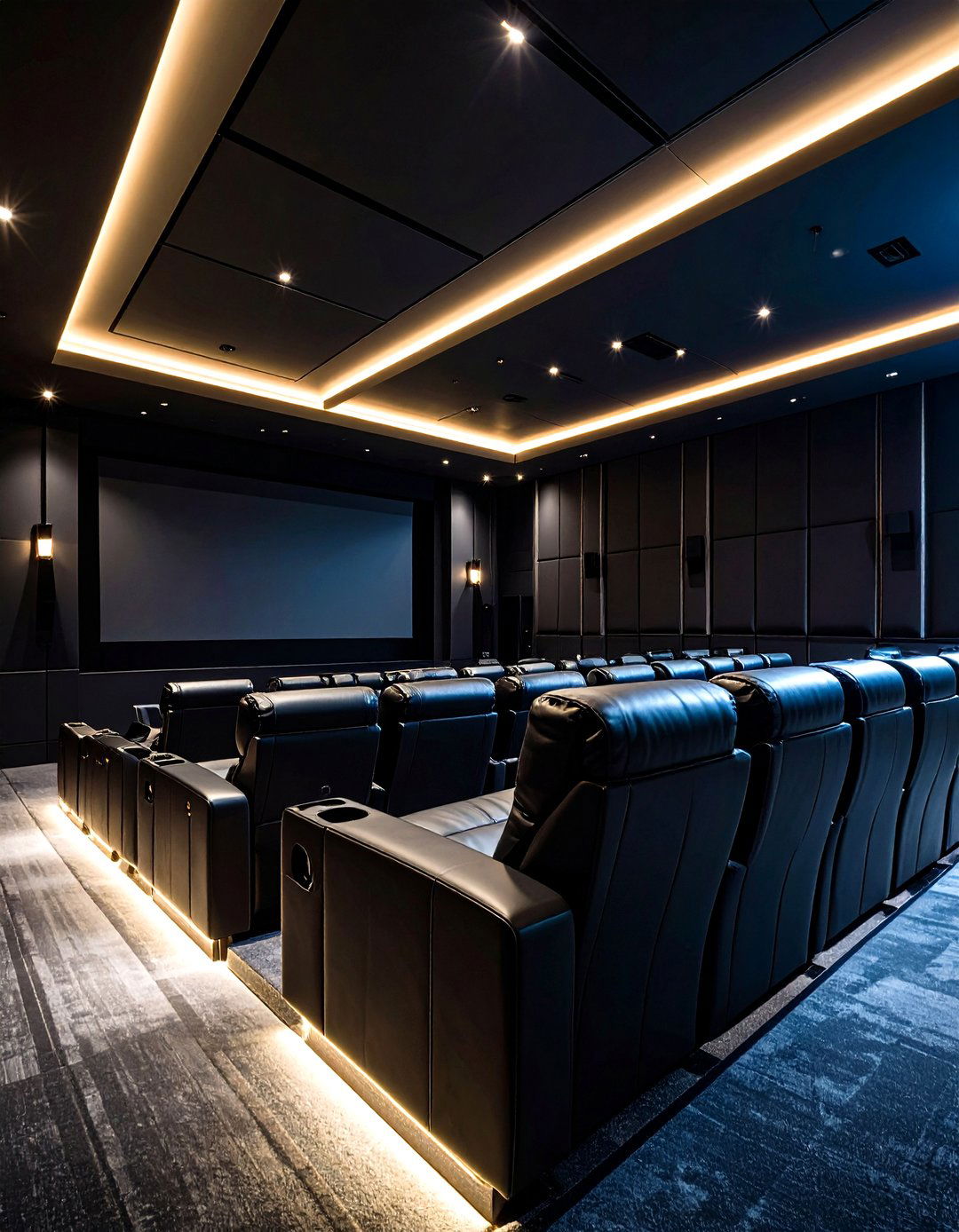 Dramatic Black Home Theater with Plush Seating - 24 Black Room Ideas