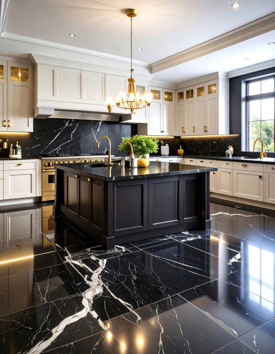 Dramatic Black Marquina Kitchen Floors - 24 Marble Kitchen Floor Ideas
