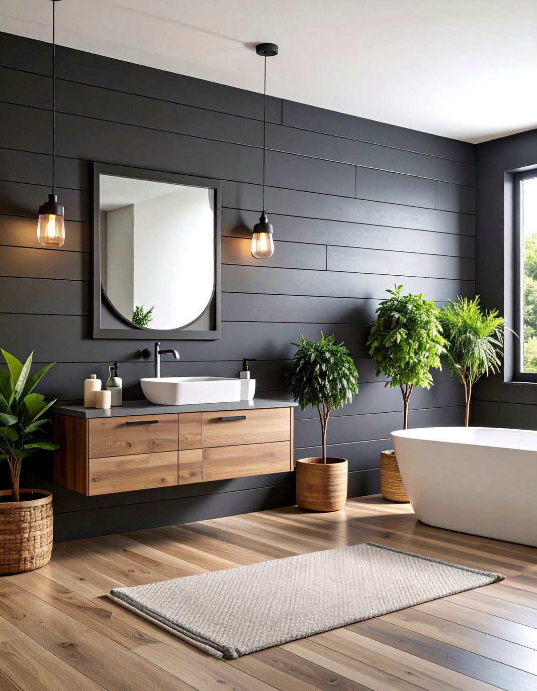 Dramatic Black Shiplap Bathroom Accent Wall - 24 Bathroom Accent Wall Ideas