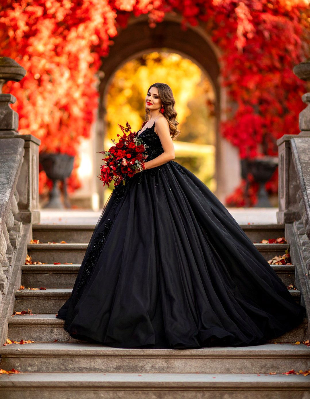 Dramatic Black Wedding Dress - 24 Red and Black Wedding Ideas